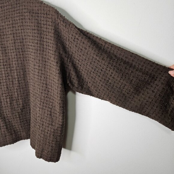 Eskandar Linen Mandarin Collar Textured Shirt Jacket Button Front Brown - Picture 8 of 12